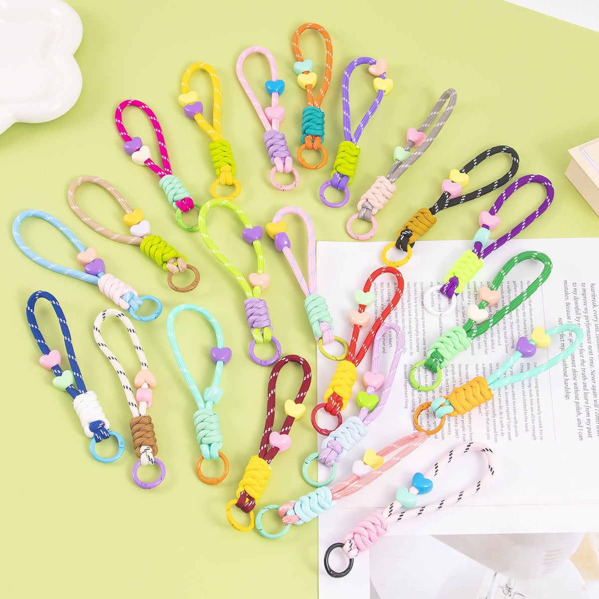 Colorful Knotted Lanyard Keychain for DIY Crafts, Short Anti-Loss Strap for Phones and Bags