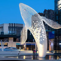 Stainless Steel Whale Dolphin Sculpture Metal Kunpeng Ornament Hollow Animal Outdoor Wave Fish City Landscape