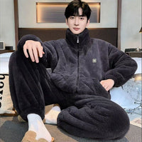 Unisex Plush Fleece Pajama Set for Winter - Thickened Warm Loungewear