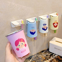 Punch-Free Cartoon Family Toothbrush Holder and Mouthwash Cup Set for Kids and Adults