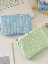 Sequined Chiffon Flower Coin Purse Key Pouch for Women