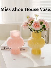 Modern Minimalist Glass Vase for Living Room Dining Table Decor, French Vintage Cream Style Flower Arrangement Ornament