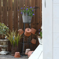 Vintage Iron Art Multi-functional Planter Stand with Teacup Hooks, Floor-standing Storage Rack for Garden & Home Decor
