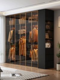 Modern Minimalist Glass Door Wardrobe with Solid Wood Storage for Bedroom