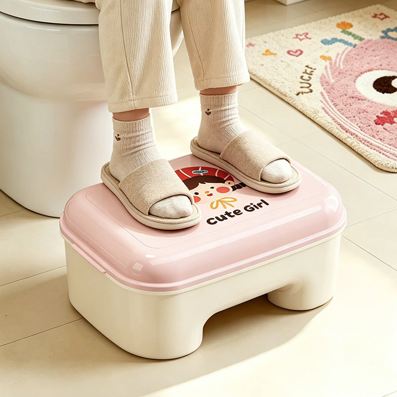 Kids' Cartoon Storage Step Stool for Bathroom and Washstand, Thickened Plastic Footstool with Storage