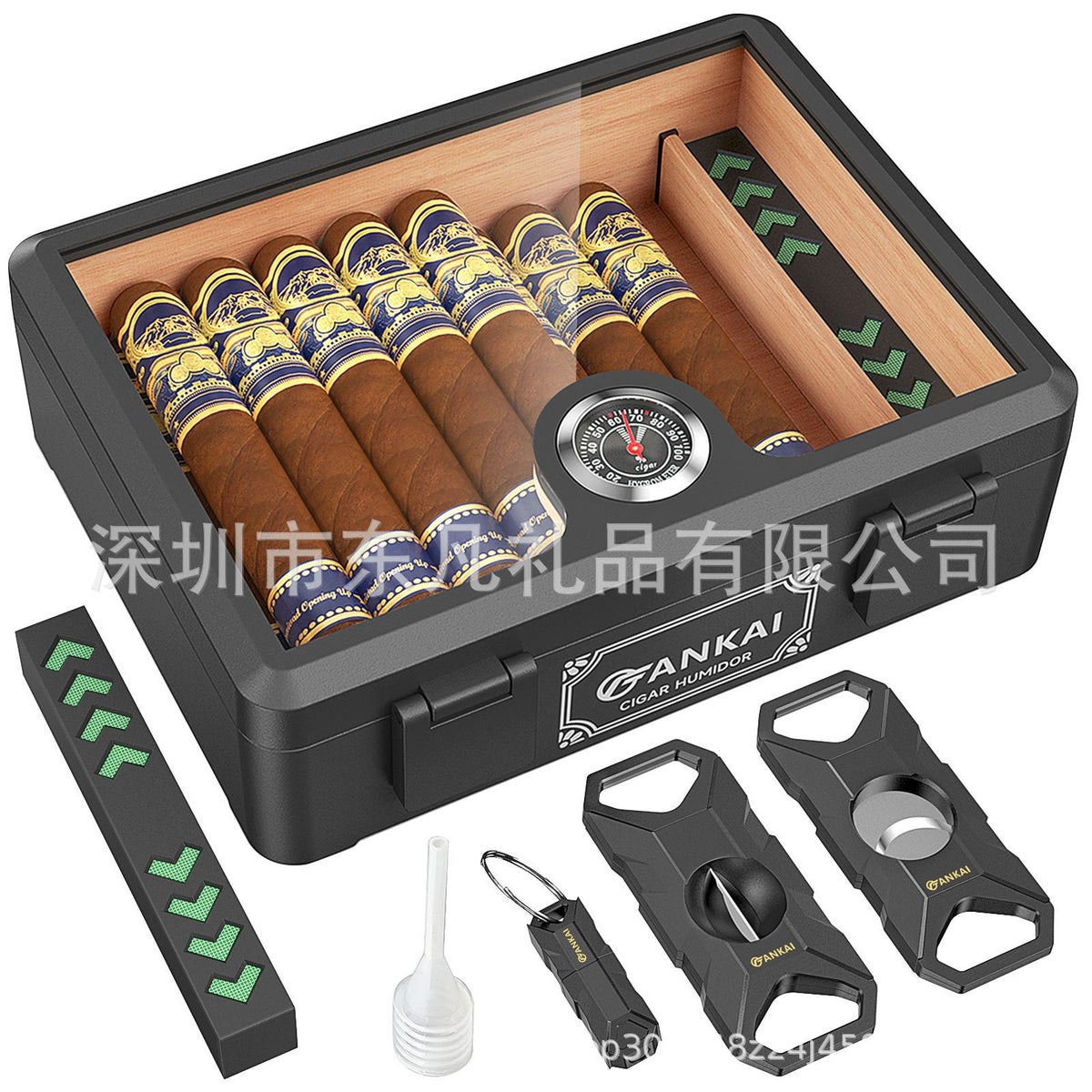 Cigar Humidor Box, Spanish Cedar Wood, Large Capacity Storage, Wooden Cigar Case, Humidifier, Aging Box