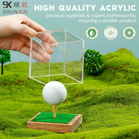 Acrylic Golf Ball Display Case with Wooden Base, Dustproof Storage Box