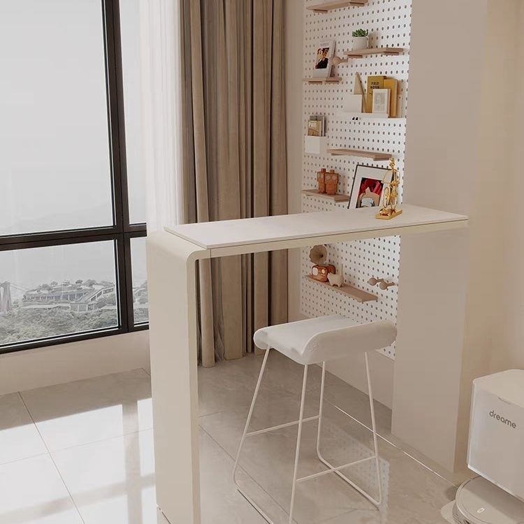 Modern Minimalist Cream Slab Bar Table for Home Dining, Kitchen, or Balcony