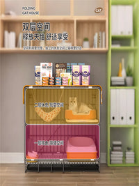Large Indoor Cat Cage with Litter Box, Multi-Tier Cat Condo with Ample Space