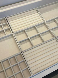Beige Velvet Jewelry Organizer Tray for Earrings Necklaces Rings, Drawer Insert with Dividers