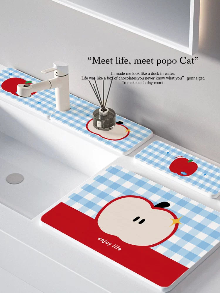 Diatomaceous Earth Faucet Absorbent Mat for Kitchen and Bathroom Countertops, Quick Dry