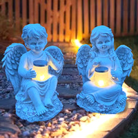 Solar-Powered Cupid Angel Boy/Girl Garden Statue with Lantern