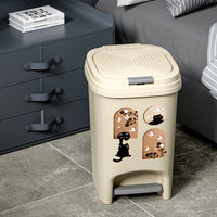 Cream Style Pedal Trash Can with Lid for Kitchen Living Room Bedroom, Large Capacity Odor-Proof Cute Cat Pattern