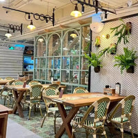 Outdoor French Bistro Table and Chairs Set, Balcony Rattan Woven Furniture, Cafe Milk Tea Shop Homestay Retro Dining Chairs