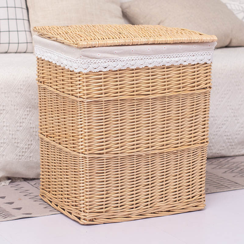 Large Woven Laundry Hamper with Lid - Fabric Storage Basket for Bedroom & Bathroom