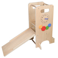 Wooden Foldable Montessori Learning Tower for Kids, Multi-functional Climbing Frame for Early Education
