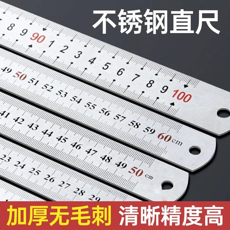 Stainless Steel Ruler Set, Double-Sided Engraved, Thickened Metal Straight Edge for Drawing and Stationery, 3-Pack