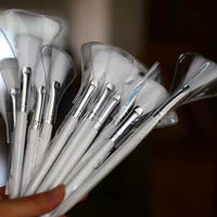 Fruit Acid Peel Fan Brush with Soft Fiber Bristles and Wooden Handle for Skincare Serums