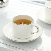 Bone China Coffee Cup and Saucer Set with Gold Rim, Customizable Logo, Ceramic Teacup for Cafe