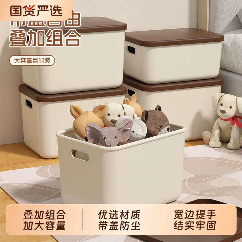 Rectangular Desktop Storage Box with Lid and Handle for Snacks, Sundries, and Clothing