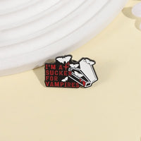 Halloween Horror Theme Enamel Pin Cartoon Coffin Red Letter Bat Alloy Badge Accessory