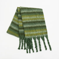 Mohair Blend Striped Scarf for Women, Korean Style Warm Thick Shawl for Spring Autumn