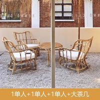 Natural Japanese Rattan Sofa Set for Patio Garden Sunroom - Single Leisure Woven Rattan Chair for Homestay