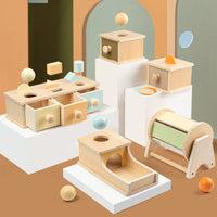 Montessori Wooden Educational Toy Set for Toddlers 0-3 Years - Ball Drop, Coin Box, and Drawer Box