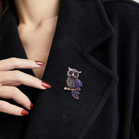 Luxury Rhinestone Vintage Blue Owl Brooch Pin for Women