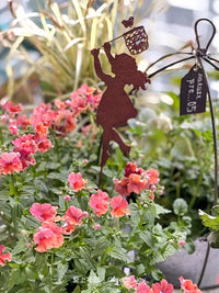 Garden Decor Rust-Effect Iron Art Swing Girl/Boy Flower Pot Picks