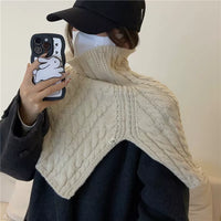 Korean Style Knitted Pullover Shawl for Women, High Collar Neck Warmer Scarf, Thickened Warm Wrap for Autumn Winter