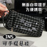 Cute Cat Embroidery Pencil Case Large Capacity Student Stationery Pouch