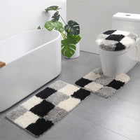 Thickened Geometric Bathroom Rug Set, 3-Piece Non-Slip Absorbent Bath Mat for Toilet and Entryway, Rectangular Floor Mat