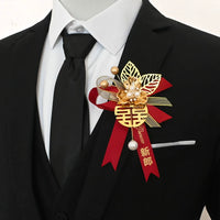 Wedding Corsage Boutonniere for Groom, Bride, Groomsmen, Bridesmaids, and Parents - Chinese Style Red