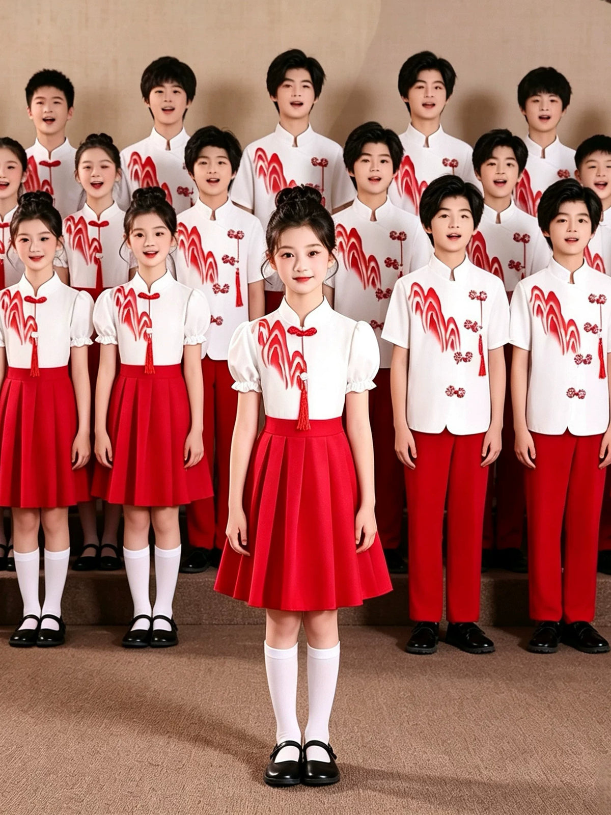 Children's Patriotic Red Song Competition Performance Costume for Boys and Girls