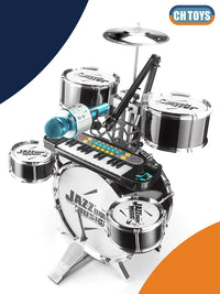 Kids' 5-Drum Jazz Drum Set with Electronic Keyboard or Guitar for Beginners 3-6 Years Old