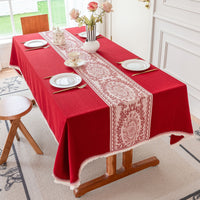Wedding Celebration Jacquard Tassel Tablecloth Thickened Cotton Linen Retro Cover for Long Tables and Coffee Tables