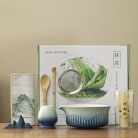 Japanese Matcha Tea Ceremony Set with Spouted Bowl and Bamboo Whisk