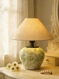 Vintage Pastoral Ceramic Table Lamp with Linen Shade for Bedroom Decor