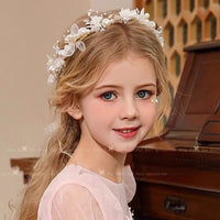 Girls' Princess Crown Headband with Pearl Flowers and Ribbons for Parties and Costumes
