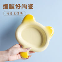 Ceramic Cat Food Bowl with Handle, Anti-Vomiting, Anti-Black Chin, Shallow Dish for Kittens and Small Pets