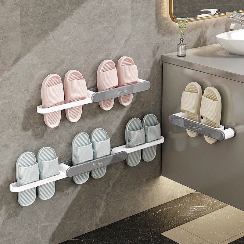 Wall-Mounted Slipper Rack for Bathroom, No-Drill Shoe Organizer, Space-Saving Storage for Slippers and Shoes