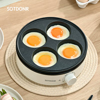 SOTDONR 4-Hole Electric Egg Frying Pan with Removable Plates, Small Household Breakfast Machine with Temperature Control