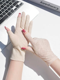 Women's Two-Finger Ice Silk UV Protection Driving Gloves Breathable Short Thin Sunscreen Gloves