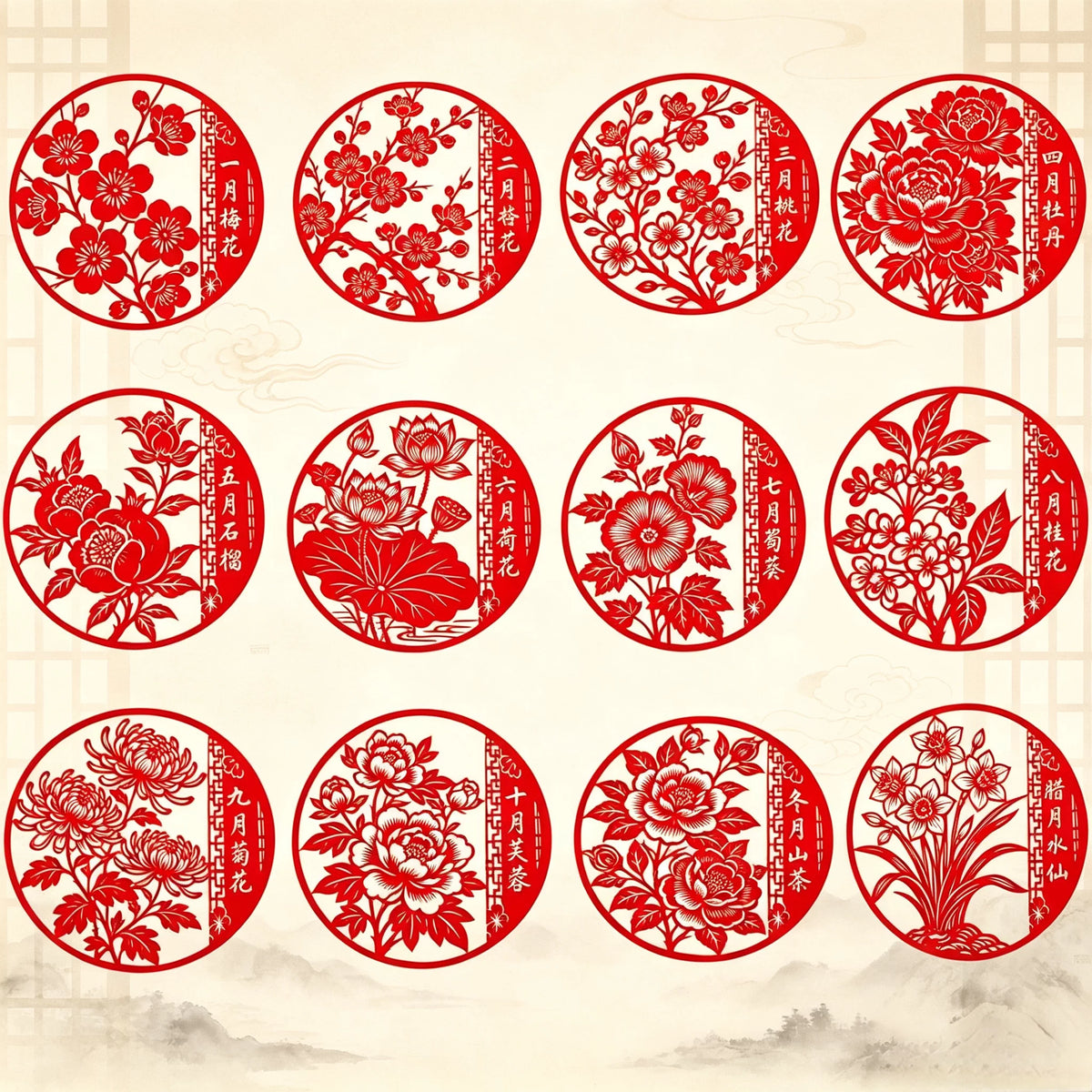 2026 Chinese Style Twelve Flower Seasons Cross Stitch Kit for Living Room Dining Room Decor