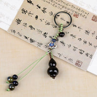 Jingdezhen Ceramic Gourd Keychain Ethnic Style Woven Bag Charm
