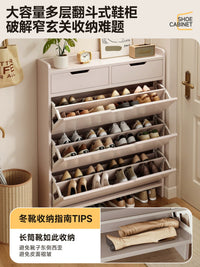Ultra-Thin Entryway Shoe Cabinet with Tilt-Out Drawers, Space-Saving Storage for Narrow Hallways