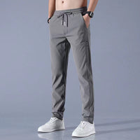 Men's Summer Ice Silk Breathable Casual Work Pants Loose Fit Quick Dry Trousers