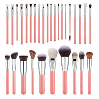 30-Piece Pink Silver Makeup Brush Set for Powder, Blush, and Eyeshadow