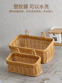 Hand-Woven Imitation Rattan Storage Basket for Kitchen Garlic Ginger Onions Eggs Fruits Wall-Mounted